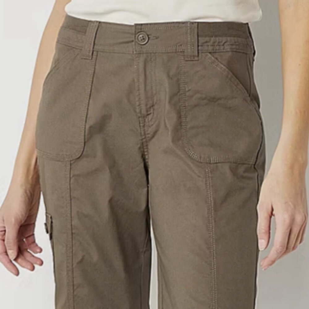 St. John's Bay Women's Mid-Rise Cargo Bermuda Short / Size 10 (Taupe)